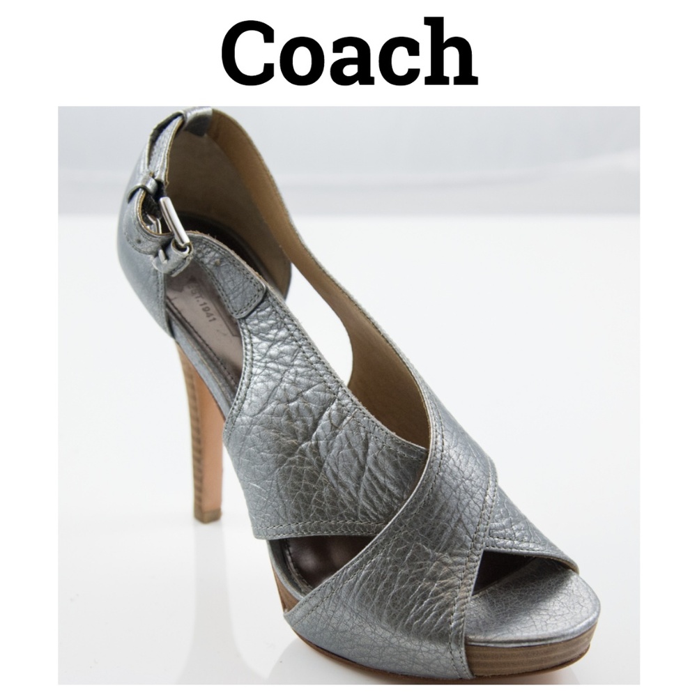 Coach Silver Cross Strap Heels Size 6.5B